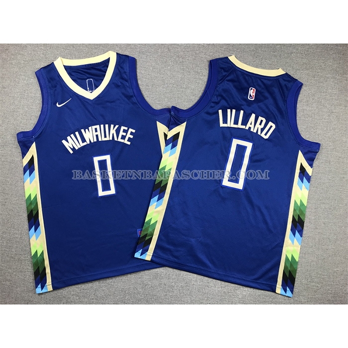 Maillot Enfant Milwaukee Bucks Damian Lillard NO 0 Ville 2022-23 Bleu